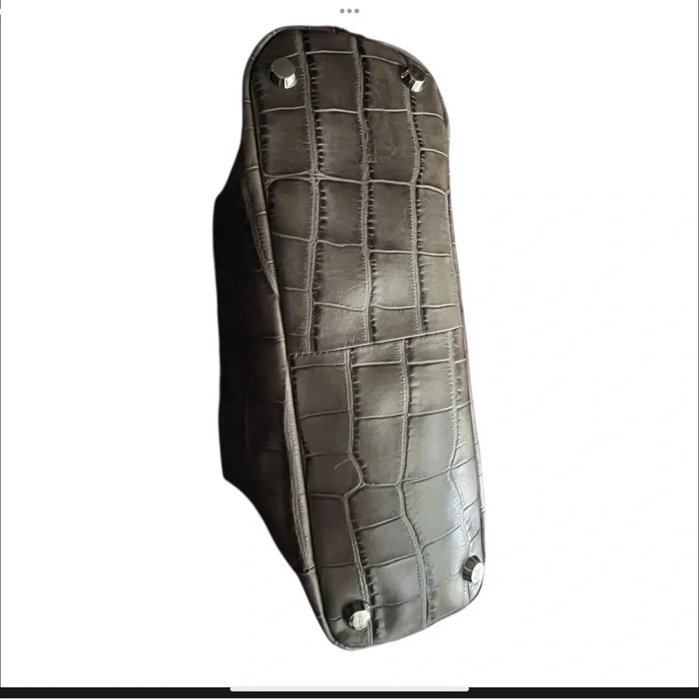 G.I.L.I. Gray Croc Embossed Genuine Leather Satchel Handbag